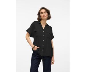Kurzarmbluse VERO MODA "VMBUMPY S/S SHIRT WVN GA NOOS", Damen, Gr. M, schwarz, Web, Obermaterial: 100% Viskose, unifarben, regular fit normal, V-Ausschnitt, mit Aufschlag, Blusen, Viskose, regular fit