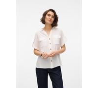 Kurzarmbluse VERO MODA "VMBUMPY S/S SHIRT WVN GA NOOS", Damen, Gr. S, weiß (snow weiß), Web, Obermaterial: 100% Viskose, unifarben, regular fit normal, V-Ausschnitt, mit Aufschlag, Blusen, Viskose, re