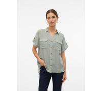 Kurzarmbluse VERO MODA "VMBUMPY S/S SHIRT WVN GA NOOS", Damen, Gr. XS, weiß (laurel wreath stripes:snow weiß), Web, Obermaterial: 100% Viskose, gestreift, regular fit normal, V-Ausschnitt, mit Aufschl