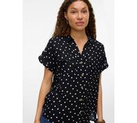 Kurzarmbluse VERO MODA "VMBUMPY SS SHIRT AOP WVN GA NOOS", Damen, Gr. S, schwarz aop:carla dot snow weiß, Web, Obermaterial: 100% Viskose, bedruckt, normal, V-Ausschnitt, Blusen, Viskose, regular fit