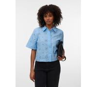 Kurzarmbluse VERO MODA "VMELIZA SHORT 2/4 SLEEVE SHIRT WVN NOOS", Damen, Gr. M, cashmere blau, Web, Obermaterial: 100% Baumwolle, unifarben, normal, Rundhals, Blusen, Baumwolle (43331025-M) cashmere b