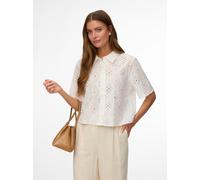 Kurzarmbluse VERO MODA "VMELIZA SHORT 2/4 SLEEVE SHIRT WVN NOOS", Damen, Gr. XL, snow weiß, Web, Obermaterial: 100% Baumwolle, unifarben, normal, Rundhals, Blusen, Baumwolle (56734865-XL) snow weiß