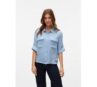 Kurzarmbluse VERO MODA "VMFABIANA 3/4 SHIRT VMA NOOS", Damen, Gr. S, blau (dusty blau), Web, Obermaterial: 100% Polyester, unifarben, relaxed fit hüftbedeckend, Blusen Kurzarmbluse (19668211-S)