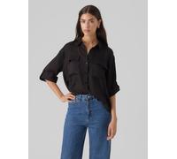 Kurzarmbluse VERO MODA "VMFABIANA 3/4 SHIRT VMA NOOS", Damen, Gr. XS, schwarz, Web, Obermaterial: 100% Polyester, unifarben, relaxed fit hüftbedeckend, Blusen (63635803-XS) schwarz