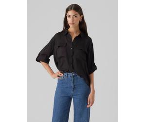 Kurzarmbluse VERO MODA "VMFABIANA 3/4 SHIRT VMA NOOS", Damen, Gr. XS, schwarz, Web, Obermaterial: 100% Polyester, unifarben, relaxed fit hüftbedeckend, Blusen (63635803-XS) schwarz