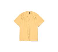 Kurzarmbluse VERO MODA "VMJOSIE SS EMB TOP WVN", Damen, Gr. L, golden haze, Web, Obermaterial: 83% Viskose, 17% Nylon, unifarben, normal, V-Ausschnitt, Blusen, Viskosemischung (81765461-L) golden haze