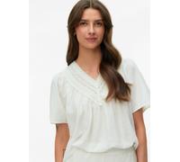Kurzarmbluse VERO MODA "VMKARLA S/S V-NECK TOP WVN BTQ", Damen, Gr. M, weiß (snow weiß), Web, Obermaterial: 100% Baumwolle, unifarben, normal, V-Ausschnitt, Blusen, Baumwolle (95898322-M) snow weiß