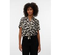 Kurzarmbluse VERO MODA "VMMENNY TIE SS SHIRT WVN GA", Damen, Gr. L, silber lining aop:calli, Web, Obermaterial: 100% Viskose, bedruckt, relaxed fit taillenlang, Blusen, Viskose, relaxed fit (81654148-