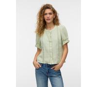 Kurzarmbluse VERO MODA "VMNATALI 2/4 LACE SHORT TOP WVN NOOS", Damen, Gr. S, fog grün, Web, Obermaterial: 100% Baumwolle, unifarben, regular fit normal, Rundhals, Blusen, Baumwolle, regular fit (77309