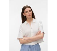 Kurzarmbluse VERO MODA "VMNATALI SS CROP SHIRT WVN NOOS", Damen, Gr. L, snow weiß, Web, Obermaterial: 100% Baumwolle, unifarben, taillenbedeckt, Blusen, Baumwolle, verkürzte Form (56435157-L) snow wei
