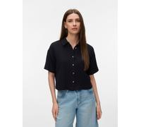 Kurzarmbluse VERO MODA "VMNATALI SS CROP SHIRT WVN NOOS", Damen, Gr. S, schwarz, Web, Obermaterial: 100% Baumwolle, unifarben, taillenbedeckt, Blusen, Baumwolle, verkürzte Form (98016144-S) schwarz