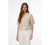 Kurzarmbluse VERO MODA "VMNATALI SS CROP SHIRT WVN NOOS", Damen, Gr. XL, silber lining, Web, Obermaterial: 100% Baumwolle, unifarben, taillenbedeckt, Blusen, Baumwolle, verkürzte Form (69816147-XL) si