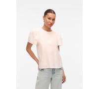 Kurzarmbluse VERO MODA "VMPRETTY SS TOP WVN GA NOOS", Damen, Gr. S, weiß (snow weiß), Web, Obermaterial: 100% Baumwolle, unifarben, regular fit hüftlang, Rundhals, Blusen (28472861-S) snow weiß
