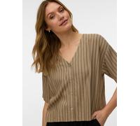 Kurzarmbluse VERO MODA "VMROSIE 2/4 V-NECK SHIRT NOOS", Damen, Gr. M, silber mink stripes:schwarz pinstripes, Web, Obermaterial: 85% Viskose, 15% Leinen, gestreift, normal, V-Ausschnitt, Blusen, Visko