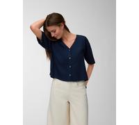Kurzarmbluse VERO MODA "VMROSIE 2/4 V-NECK SHIRT NOOS", Damen, Gr. S, sky captain, Web, Obermaterial: 85% Viskose, 15% Leinen, unifarben, normal, V-Ausschnitt, Blusen, Viskosemischung. mit Leinen, Kur