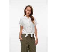 Kurzarmbluse VERO MODA "VMTHEA SS TIE SHIRT WVN NOOS", Damen, Gr. M, snow weiß, Web, Obermaterial: 70% Viskose, 30% Leinen, unifarben, normal, Blusen, Viskosemischung, loose fit (12886908-M) snow weiß