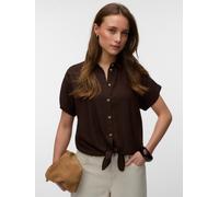 Kurzarmbluse VERO MODA "VMTHEA SS TIE SHIRT WVN NOOS", Damen, Gr. XS, chocolate torte, Web, Obermaterial: 70% Viskose, 30% Leinen, unifarben, normal, Blusen, Viskosemischung, loose fit (31881447-XS) c