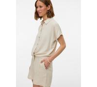 Kurzarmbluse VERO MODA "VMTHEA SS TIE SHIRT WVN NOOS", Damen, Gr. XS, weiß (moonbeam detail:melange), Web, Obermaterial: 70% Viskose, 30% Leinen, meliert, normal, Blusen, Viskosemischung, loose fit (4
