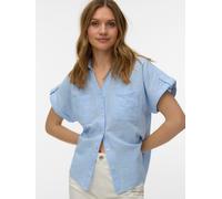 Kurzarmbluse VERO MODA "VMTHILDE SS SHIRT WVN NOOS", Damen, Gr. L, allure checks:snow weiß, Web, Obermaterial: 100% Baumwolle, unifarben, normal, V-Ausschnitt, Blusen, Baumwolle, Kurzarm mit Riegel, h