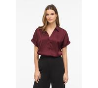 Kurzarmbluse VILA "VIENNA RAVENNA S/S TOP - NOOS", Damen, Gr. 36, port royale, Web, Obermaterial: 100% Polyester, unifarben, regular fit normal, V-Ausschnitt, Umschlagbund, Blusen, Kunstfaser, regular