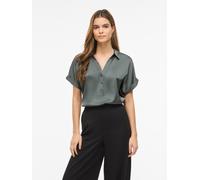 Kurzarmbluse VILA "VIENNA RAVENNA S/S TOP - NOOS", Damen, Gr. 38, balsam grün, Web, Obermaterial: 100% Polyester, unifarben, regular fit normal, V-Ausschnitt, Umschlagbund, Blusen, Kunstfaser, regular