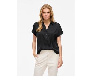 Kurzarmbluse VILA "VIENNA RAVENNA S/S TOP - NOOS", Damen, Gr. 38, schwarz (schwarz beauty), Web, Obermaterial: 100% Polyester, unifarben, regular fit normal, V-Ausschnitt, Umschlagbund, Blusen, Kunstf