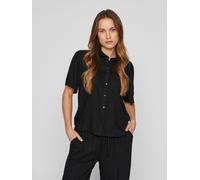 Kurzarmbluse VILA "VIPRICIL S/S NEW SHIRT - NOOS", Damen, Gr. 34, schwarz, Web, Obermaterial: 90% Viskose, 10% Leinen, unifarben, regular fit normal, Blusen (45512022-34) schwarz