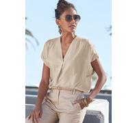 Kurzarmbluse VIVANCE Gr. 32/34, weiß (sand, weiß, gestreift) Damen Blusen (97593734-32) sand, weiß, gestreift