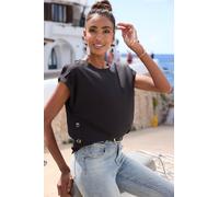 Kurzarmbluse VIVANCE, Damen, Gr. 38, schwarz, Web, Obermaterial: 100% Polyester, unifarben, figurumspielend hüftlang, Rundhals, Aufschlag, Blusen, in extra weiter Form, Schlupfbluse (13507956-38) schw