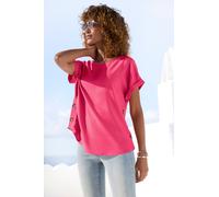Kurzarmbluse VIVANCE "mit Zierknopfleisten seitlich", Damen, Gr. 42, pink, Web, Obermaterial: 100% Polyester, unifarben, figurumspielend hüftlang, Rundhals, Aufschlag, Blusen, Blusenshirt in extra loc