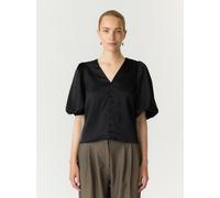 Kurzarmbluse Y.A.S "YASPELLA 2/4 V-NECK TOP S. NOOS", Damen, Gr. M, schwarz, Web, Obermaterial: 97% Polyester, 3% Elasthan, unifarben, regular fit normal, V-Ausschnitt, Blusen, Materialmix, regular fi
