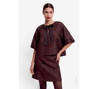 Kurzarmbluse ZERO, Damen, Gr. 38, braun (braun, schwarz), Obermaterial: 98% Polyester, 2% Elasthan, gemustert, festlich, weit kurz, Rundhals, Puffärmel, Blusen, in Jaquard-Optik, mit großer Schleife (