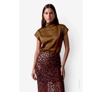 Kurzarmbluse ZERO, Damen, Gr. 40, braun, Obermaterial: 100% Polyester, unifarben, festlich, figurumspielend hüftlang, angeschnitten, Blusen, aus Satin, mit Stehkragen (30799007-40) braun