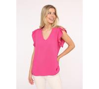 Kurzarmbluse ZWILLINGSHERZ "Giselle", Damen, pink (fuchsia), Obermaterial: 100% Baumwolle, unifarben, bequem hüftlang, V-Ausschnitt, Blusen, tiefer V-Ausschnitt, Rüschenärmel, Baumwolle (99795434-0) f