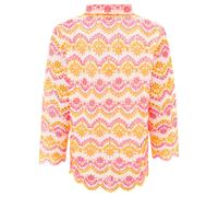 Kurzarmbluse ZWILLINGSHERZ "Lochstickerei", Damen, Gr. S/M, neonpink neonorange, Obermaterial: 100% Baumwolle, Blusen, langarm, mit Kragen, Lochspitze, Knopfleiste (22307637-S) neonpink neonorange