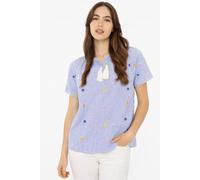 Kurzarmbluse ZWILLINGSHERZ "Stripe & Stitch", Damen, Gr. S/M, blau, Obermaterial: 100% Baumwolle, Blusen, Kurzarm, mit Stickerei, Tunnelzug und Tasseln (64882510-S) blau