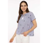 Kurzarmbluse ZWILLINGSHERZ "Stripe & Stitch", Damen, Gr. S/M, marine, Obermaterial: 100% Baumwolle, Blusen, Kurzarm, mit Stickerei, Tunnelzug und Tasseln (17488266-S) marine