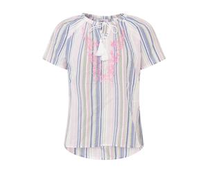 Kurzarmbluse ZWILLINGSHERZ "Summer Stripes", Damen, Gr. L/XL, weiß, Obermaterial: 100% Baumwolle, Blusen, Streifen, Tunnelzug und Tasseln, kurzarm (61567422-L) weiß