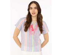 Kurzarmbluse ZWILLINGSHERZ "Summer Stripes", Damen, Gr. S/M, blau, Obermaterial: 100% Baumwolle, Blusen, Streifen, Tunnelzug und Tasseln, kurzarm (94957701-S) blau