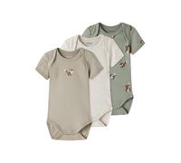 Kurzarmbody NAME IT "NBMBODY 3P SS FOX NOOS", Jungen, Gr. 56, N-Gr, shadow, Feinripp, Obermaterial: 100% Baumwolle, bedruckt, unifarben, amerikanischer Ausschnitt, Bodys (75561015-56) shadow