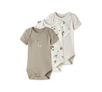 Kurzarmbody NAME IT "NBNBODY 3P SS ANIMAL NOOS", Jungen, Gr. 56, N-Gr, jet stream, Jersey, Obermaterial: 100% Baumwolle, bedruckt, meliert, unifarben, amerikanischer Ausschnitt, Bodys (36144163-56) je