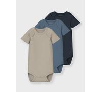 Kurzarmbody NAME IT "NBNBODY 3P SS SOLID RIB NOOS", Baby, Gr. 68, N-Gr, blau (china blau), Sweatware, Obermaterial: 100% Baumwolle, unifarben, casual, regular fit, Rundhals, Langarm, Bodies (18961234-