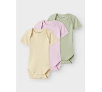 Kurzarmbody NAME IT "NBNBODY 3P SS SOLID RIB NOOS", Baby, Gr. 80, N-Gr, rosa (winsome orchid), Sweatware, Obermaterial: 100% Baumwolle, unifarben, casual, regular fit, Rundhals, Langarm, Bodies (42580
