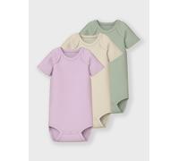 Kurzarmbody NAME IT "NBNBODY 3P SS SOLID RIB NOOS", Jungen, Gr. 86, N-Gr, rosa (winsome orchid), Sweatware, Obermaterial: 100% Baumwolle, unifarben, regular fit, Rundhals, Bodys Kurzarmbody (42580662-