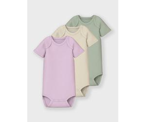 Kurzarmbody NAME IT "NBNBODY 3P SS SOLID RIB NOOS", Jungen, Gr. 86, N-Gr, rosa (winsome orchid), Sweatware, Obermaterial: 100% Baumwolle, unifarben, regular fit, Rundhals, Bodys Kurzarmbody (42580662-
