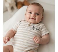 Body kurzarm Stripe Sand/White gr. 62 | Little Dutch