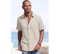 Kurzarmhemd BEACHTIME "Regular fit", Herren, Gr. L (41/42), N-Gr, beige, Web, Obermaterial: 100% Baumwolle, unifarben, regular fit, Rundhals, abgesteppte Kante, Hemden, Kurzarm, Freizeithemd aus Musse