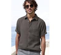 Kurzarmhemd BEACHTIME "Regular fit", Herren, Gr. S (37/38), N-Gr, grau (anthrazit), Web, Obermaterial: 100% Baumwolle, unifarben, regular fit, Rundhals, abgesteppte Kante, Hemden Kurzarmhemd, Kurzarm,