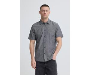 Kurzarmhemd BLEND "BHABAN SHIRT PP NOOS", Herren, Gr. S, N-Gr, grau (schwarz beauty), Web, Obermaterial: 70% Baumwolle, 30% Leinen, unifarben, regular fit normal, ohne Ausschnitt, Hemden, aus Baumwoll