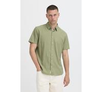 Kurzarmhemd BLEND "BHBOBBY LINEN S/S", Herren, Gr. M, N-Gr, grün (oil grün), Web, Obermaterial: 55% Leinen, 45% Viskose, unifarben, regular fit, Hemden, aus Leinen und Viskose, Regular Fit, mit Hemdkr